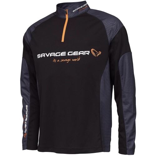 Savage Gear Tričko Tournament Gear Shirt 1/2 Zip Black INK