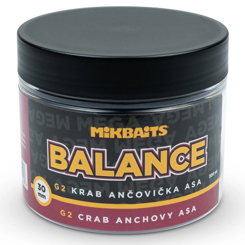 Mikbaits vyvážené boilie mega balance gangster g2 krab ančovička asa 300 ml 30 mm