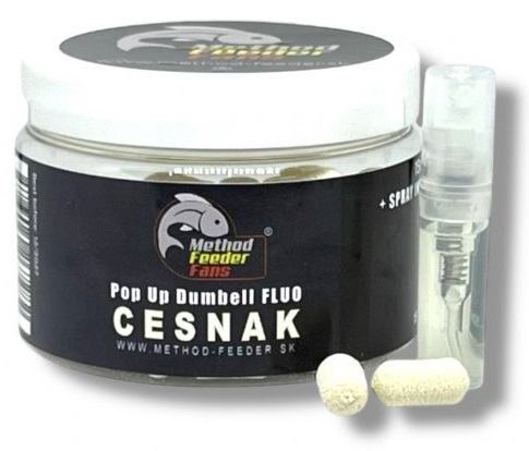 Method feeder fans plávajúce dumbell pop up 8x15 mm 150 ml + sprej esencia 2 ml - cesnak