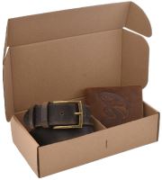 Mercucio Rybársky Darčekový Set Pstruh - Pánska Peňaženka a Kožený Opasok Tmavý hladký