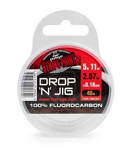 Fox rage fluorocarbon strike point drop n jig line 40 m - 0,18 mm 5,67 lb