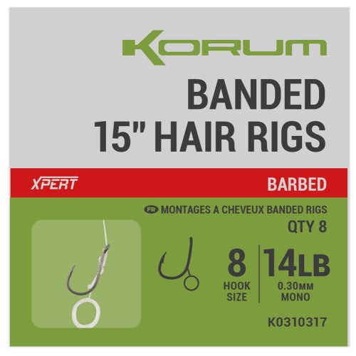 Korum Náväzec Banded Hair Rigs Barbed 8 ks Dĺžka 15" - Veľkosť Háčika