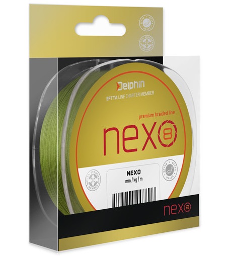 Delphin splietaná šnúrka nexo 8 green-priemer 0,14 mm / nosnosť 18,9 lb / návin 130 m