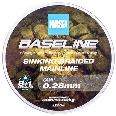 Nash splietaná šnúra baseline sinking braid camo 1200 m - 0,28 mm 13,6 kg