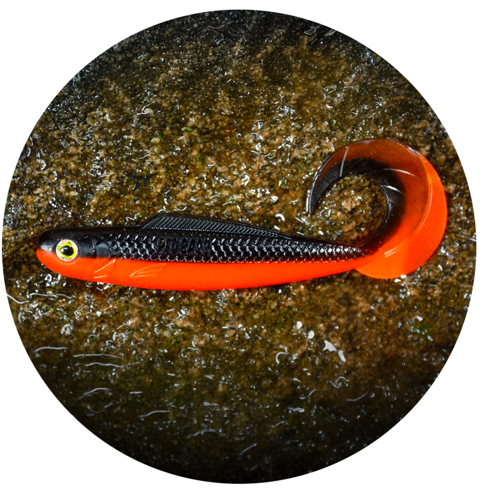 E-shop Redbass gumová nástraha twister kixter black/signal orange uv color - l 100 mm