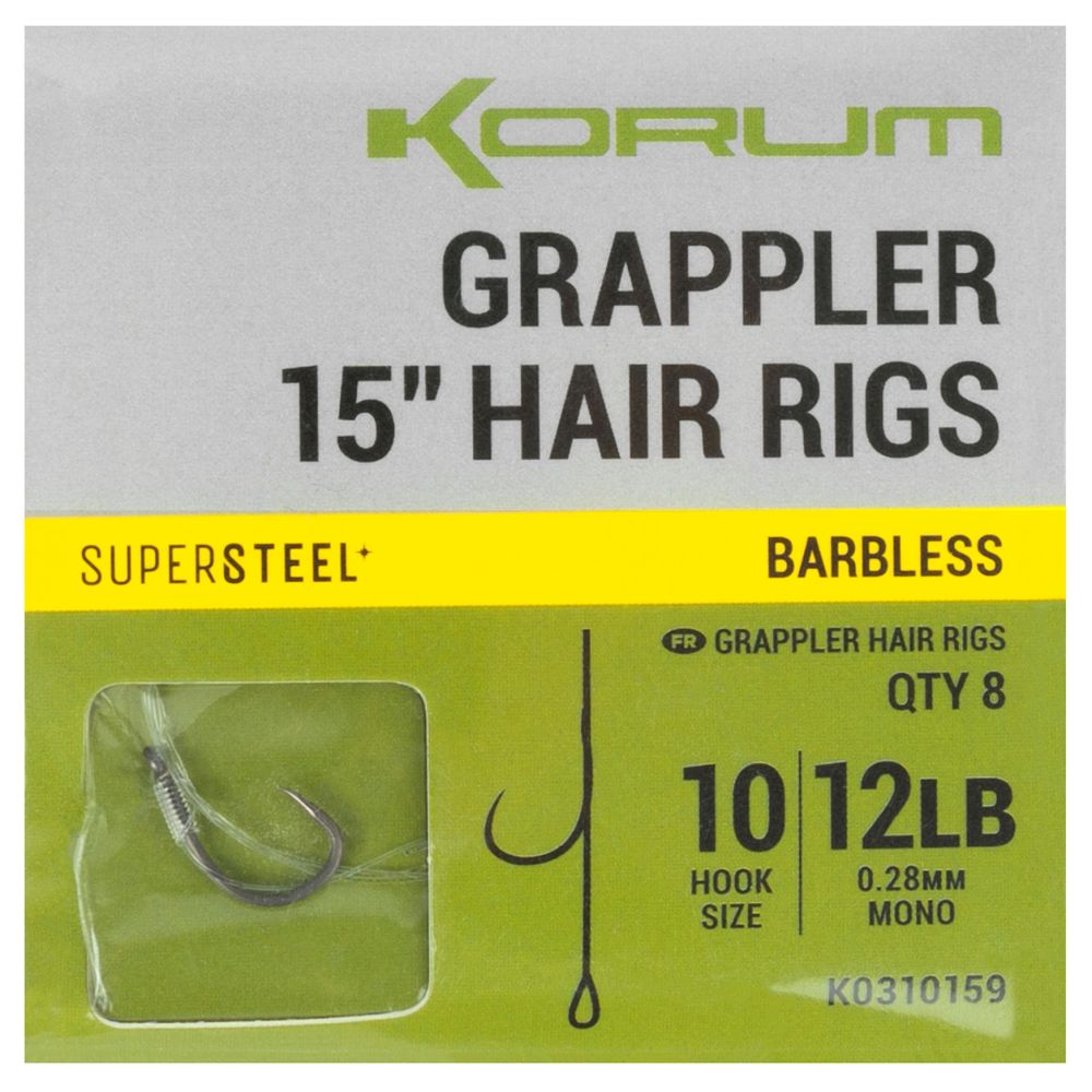 Korum náväzec grappler 15” hair rigs barbless 38 cm - veľkosť háčika 10 priemer 0,28 mm nosnosť 12 lb