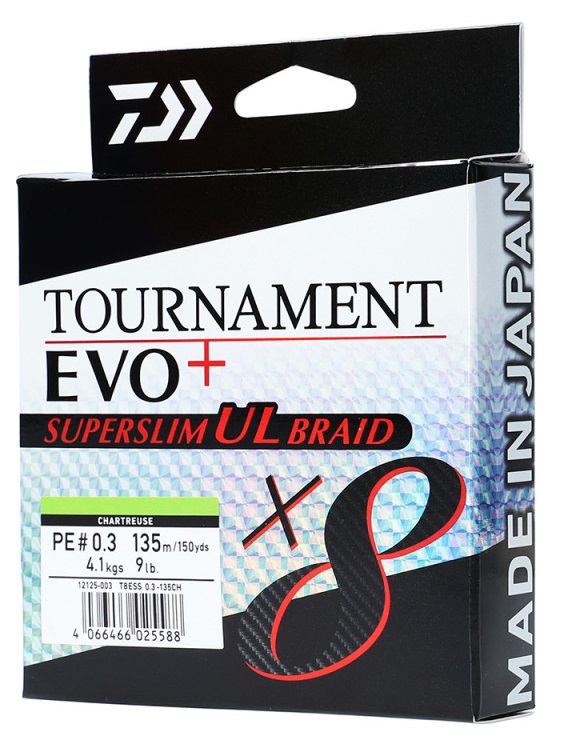 Daiwa splietaná šnúra tournament x8 evo+ super slim ul braid chartreuse 135 m - 0,06 mm 5,40 kg