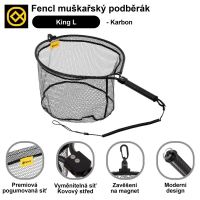 Fencl Muškársky Podberák King L Karbón So Silikónovou Sieťou Magnetický Držiak a Poistné Lanko Plávajúce 49x39 cm (4)