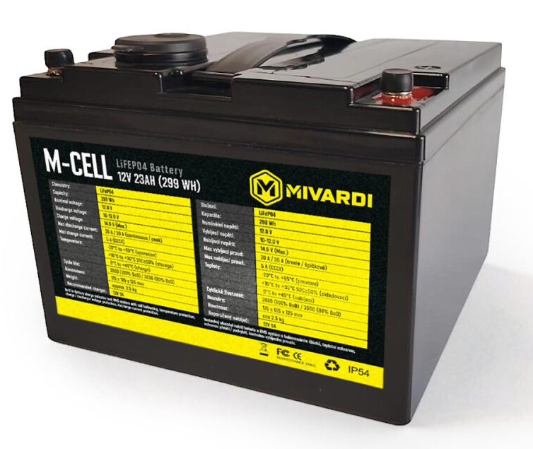 Mivardi batéria m-cell lifepo4 12v 23ah + 5a nabíjačka