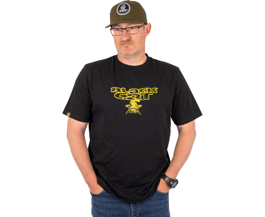 Black cat tričko distressed logo black tee - xxl