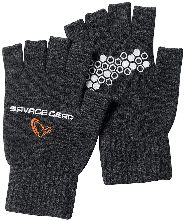 E-shop Savage gear rukavice knitted half finger glove dark grey melange - l