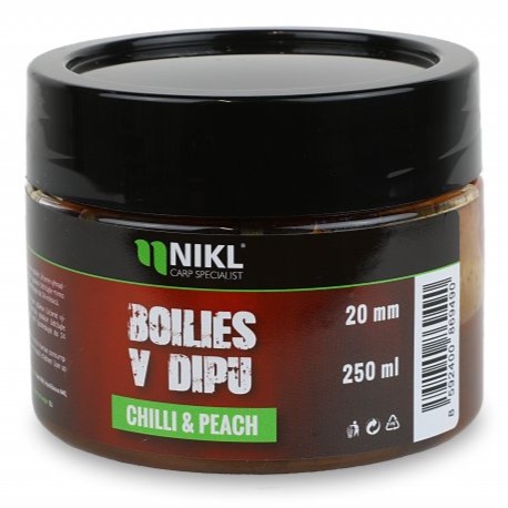 Nikl boilies v dipe chilli & peach 250 g - 20 mm