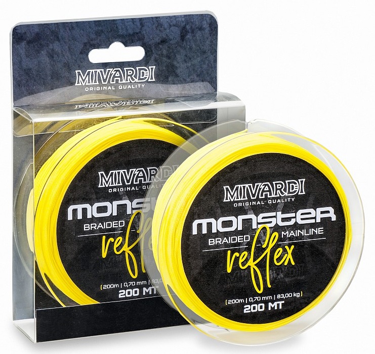 Mivardi splietaná šnúra monster reflex braid 200 m žltá-priemer 0,70 mm