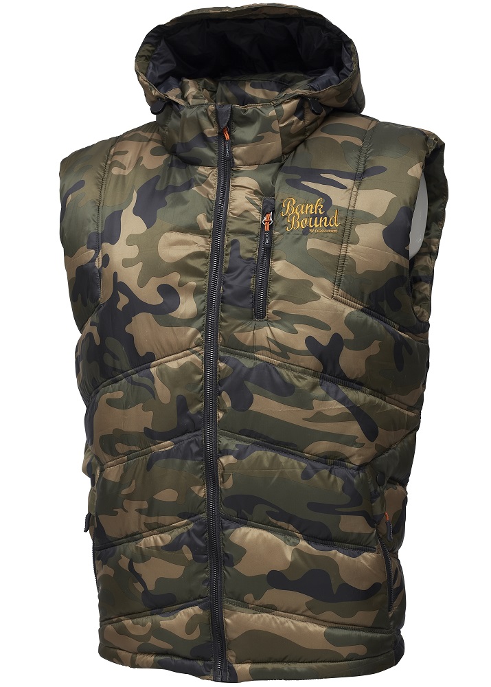 Prologic vesta bank bound camo thermo vest-veľkosť xl.
 3 vrecká na zips 
 Nastaviteľná kapucňa 
 Pekné, ľahké a teplé polstrovanie 300gsm