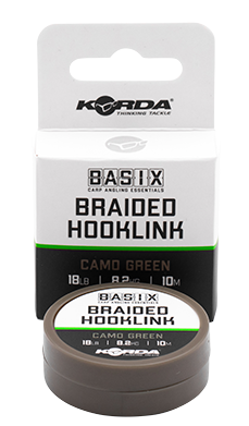 Korda náväzcová šnúra basix braided hooklink camo green 10 m - 18 lb 8,2 kg