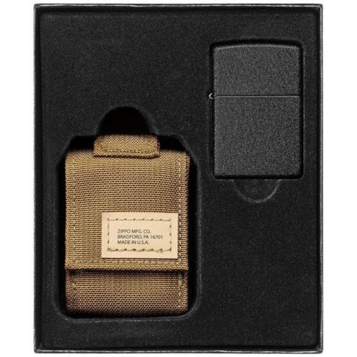 Zippo Sada Taktické Púzdro Hnedé + Zippo Zapaľovač 26075 Black Crackle