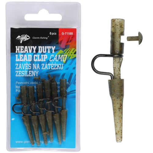 Giants Fishing Záves Na Záťaž Heavy Duty Lead Clip With Pin Camo 6 ks