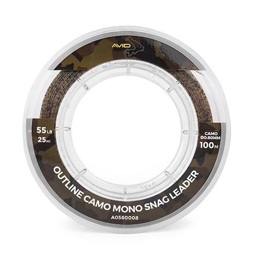 Avid Carp Šokový Vlasec Outline Camo Mono Snag Leader 100 m