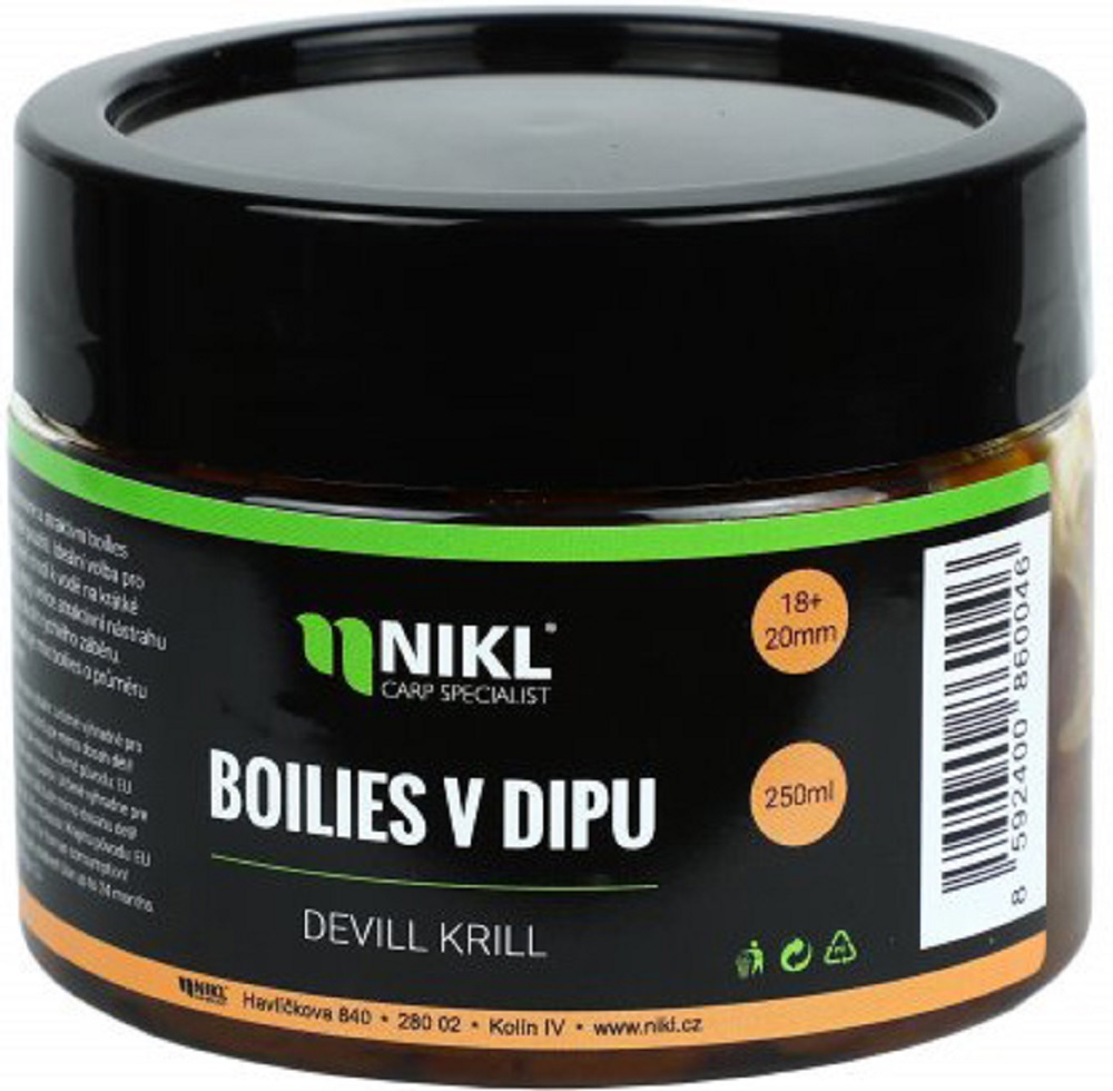 Nikl boilie v dipe 250 g 18+20 mm-scopex & squid