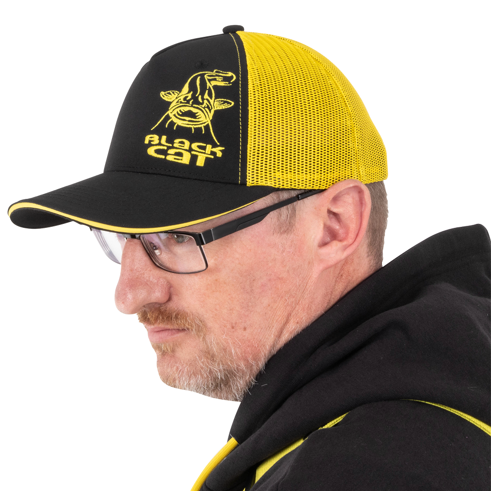 Black cat šiltovka black and yellow trucker cap