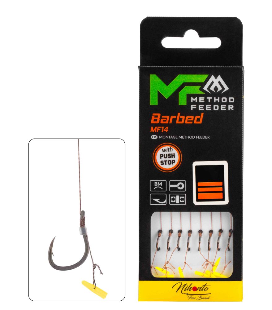 Mikado nadväzec feederový mf14 braided push stop barbed 8 ks 10 cm - 0,18 mm veľ. 4