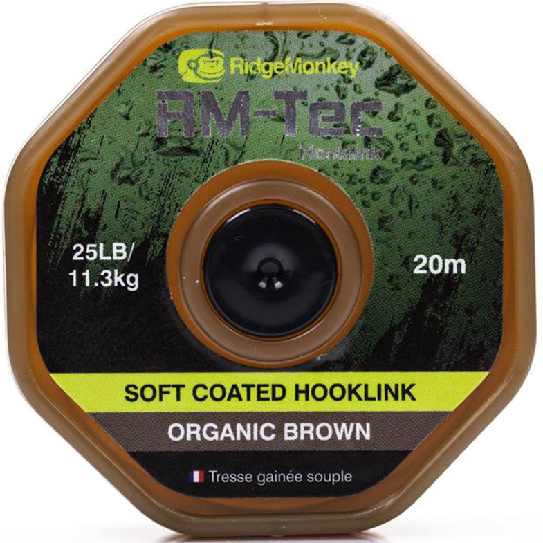 Ridgemonkey návazcová šnúrka rm tec soft coated hooklink 20 m hnedá-nosnosť 25 lb