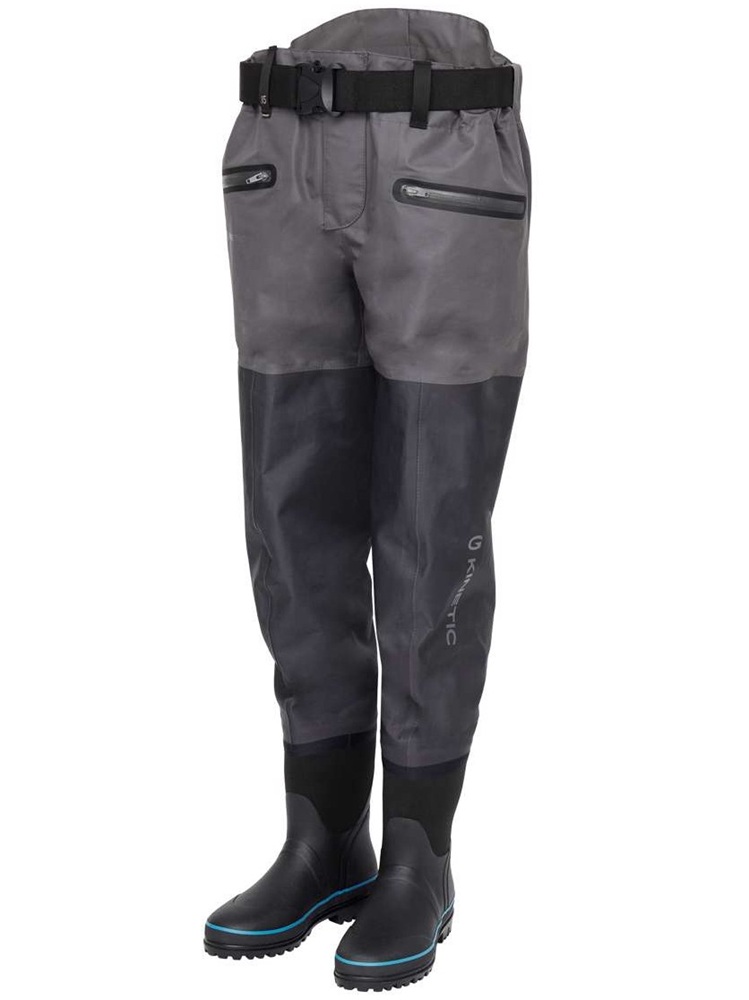 Kinetic brodíiacei nohavice x5 waist boot foot boulder grey - 46/47.
 •Ľahký a veľmi trvanlivý 5 vrstvový materiál •PROxTEX membrána •Vodotesnosť +40.000mm •Priedušnosť +6.000MVP •Japonské švy plne pokryté a prelepené páskou •Ručne vyrábané gumové topánky s nekĺzavou podrážkou •Dve vodeodolné vrecká na prsiach • Silný brodiaci pás a pásky na dotiahnutie pása