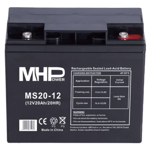MHPower Olovený Akumulátor MS20-12 AGM 12 V 20 Ah Terminál T1 - M5