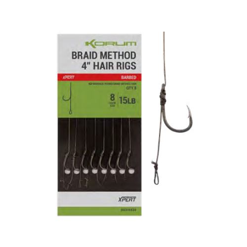 Korum Náväzec Power Braid Method Hair Rigs 15 lb Barbed 10 cm 8 ks