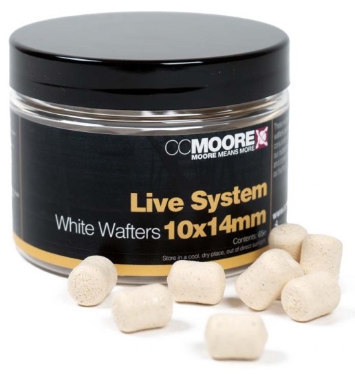 Cc moore vyvážené boilie dumbell wafters live system white 10x14 mm 65 ks