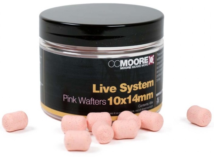 Cc moore vyvážené boilie dumbell wafters live system pink 10x14 mm 65 ks