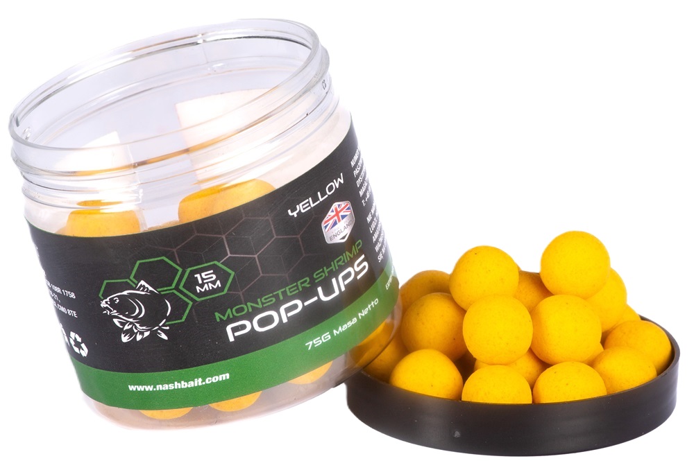 Nash plávajúce boilie pop ups monster shrimp yellow 75 g - 12 mm