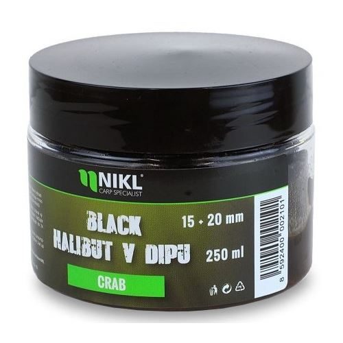 Nikl Black Halibut Pelety v Dipe Crab 250 g 15+20 mm