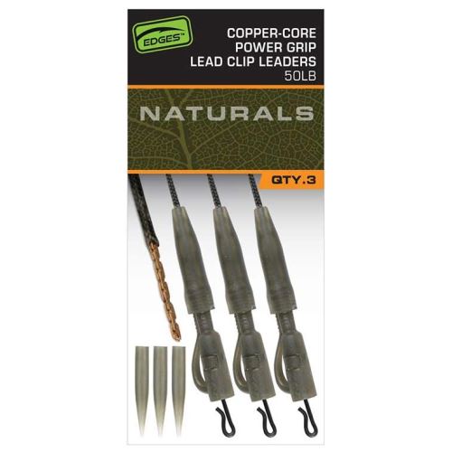 Fox Montáž Edges Naturals Copper Core Power Grip Lead Clip Leaders 3 ks