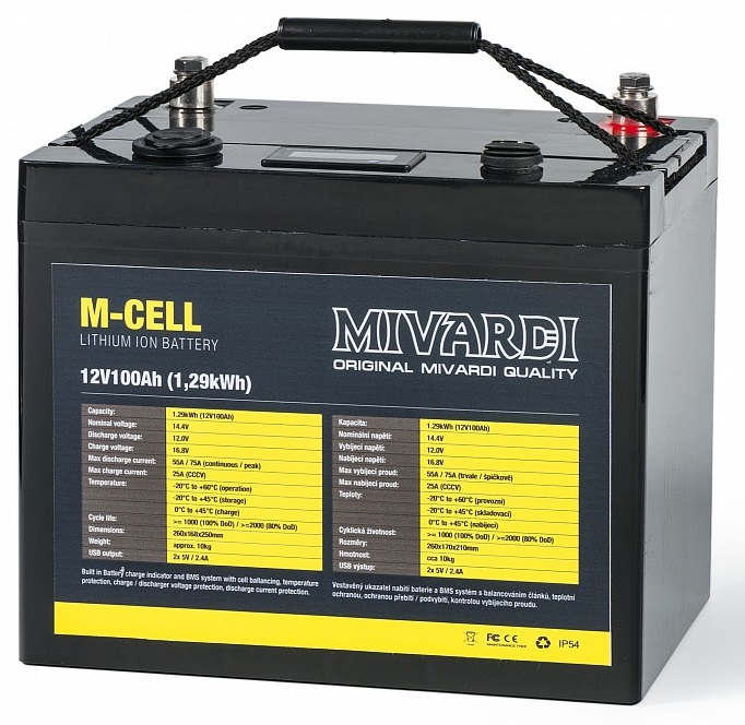 Mivardi lithiová baterie m-cell 12 v 100 ah + 20 a nabíjačka