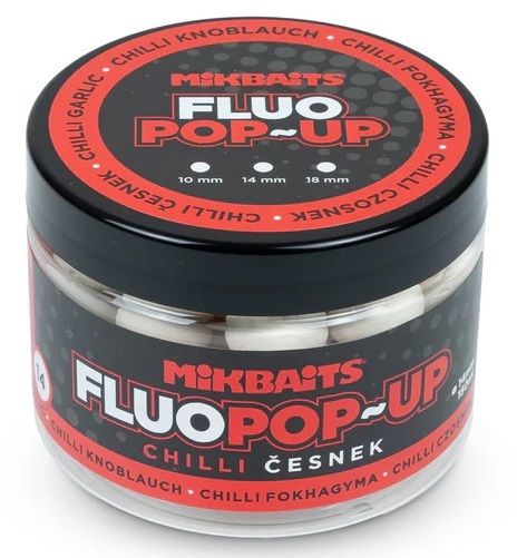E-shop Mikbaits plávajúce boilie fluo chilli cesnak 150 ml - 14 mm