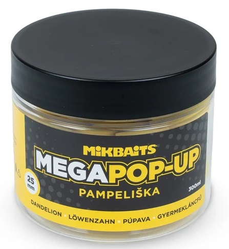 E-shop Mikbaits mega plávajúce fluo boilie pampeliška 300 ml 25 mm