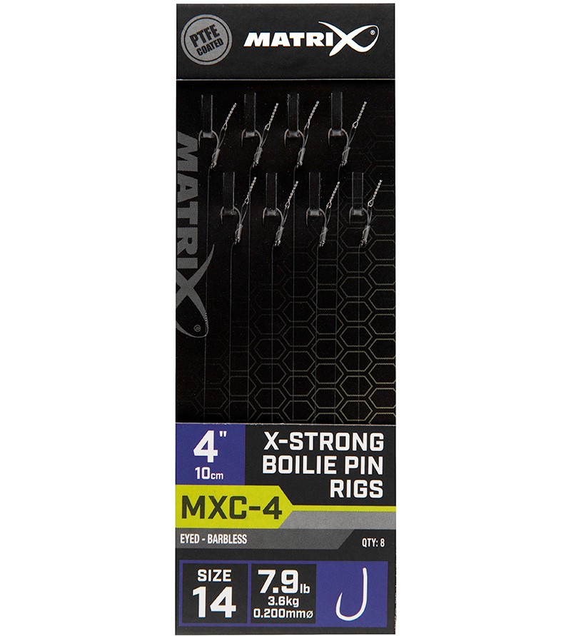 Matrix náväzec mxc-4 x-strong boilie pin rigs barbless 10 cm - size 14 0,20 mm