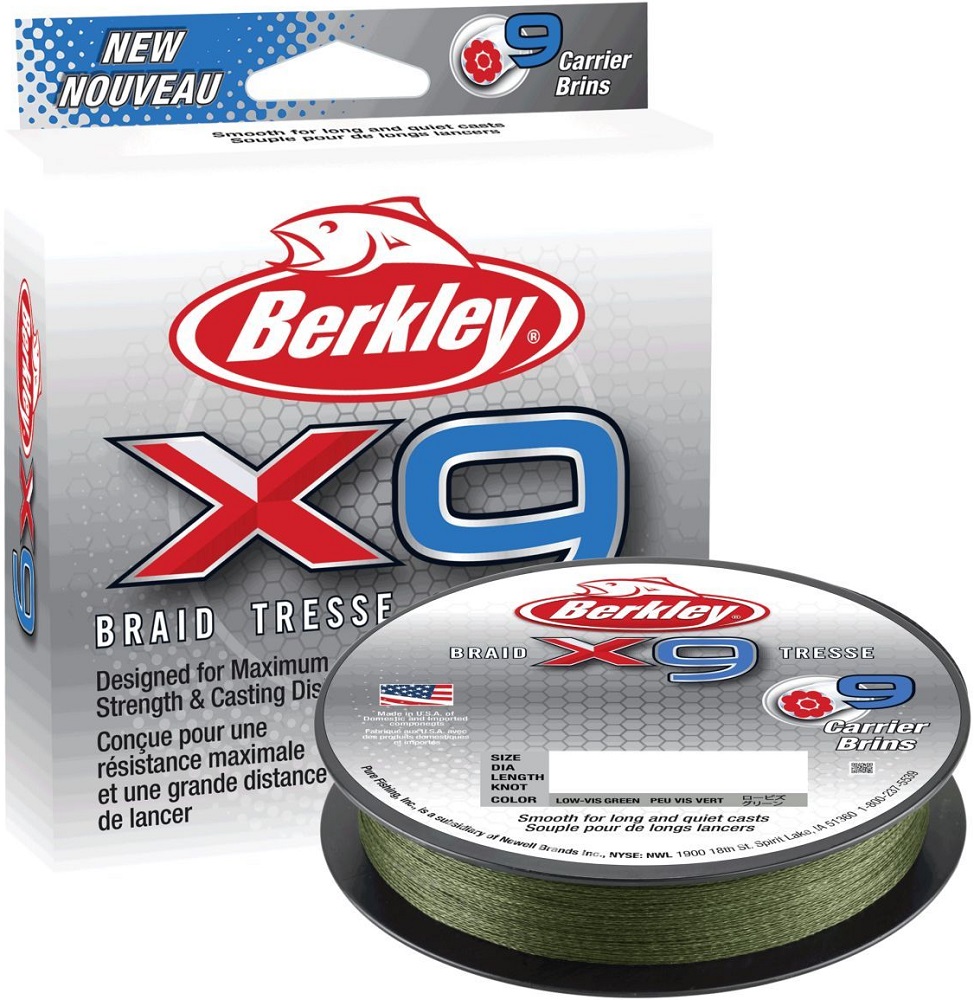 Berkley splietaná šnúra x9 low vis green 150 m-priemer 0,12 mm / nosnosť 12,1 kg