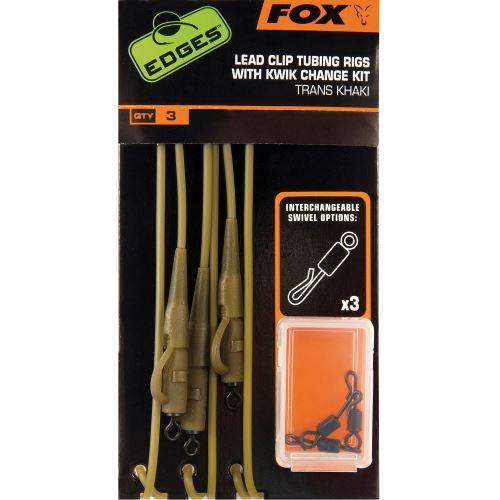 Fox edges hotové montáže trans khaki lead clip tubing rigs with kwik change kit 3 ks