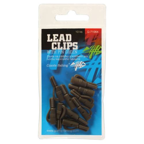 Giants Fishing Záves Na Olovo Lead Clips With Pin Green 10 ks