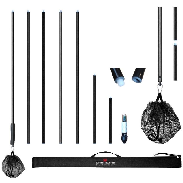 Daemons sklopná tyčová bójka 05 s rs led diódou sensorom a vypínačom.
 LED elektronika obsahuje stmievací sensor pre zvýšenie výdrže batérií a vypínač.
 výrobok DAEMONS, vyrobené v Českej republike 
 Popis a parametre: •Telo bójky je vyrobené z húževnatého materiálu ABS.
 Súčasťou balenia bójky DAEMONS 05 je tiež kvalitný sťahovací sieťový obal s karabínou na závažie na zakotvenie bójky, tzn.
 Maximálna hĺbka použitia základnej zostavy bójky je až 6,0m (jednotlivé diely v dĺžkach 5x1m, 1x0,5m, 1x0,3m, 0,20m elektronika), pre väčšie hĺbky je možnosť dokúpenia ďalších metrových dielov v balení 2x1m.
 Bójka je balená kvalitným prepravným textilnom obale.
 K bójke je možné dokúpiť aj novú LED elektroniku RGBS s vypínačom a stmievacím čidlom, ktorá umožňuje voľbu farby svietenia diódy medzi červenou, zelenou a modrou farbou.