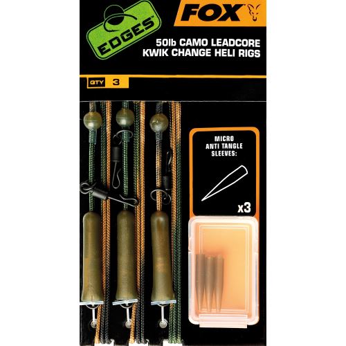 Fox Montáže Edges 50 lb Camo Leadcore Kwik Change Heli Rigs