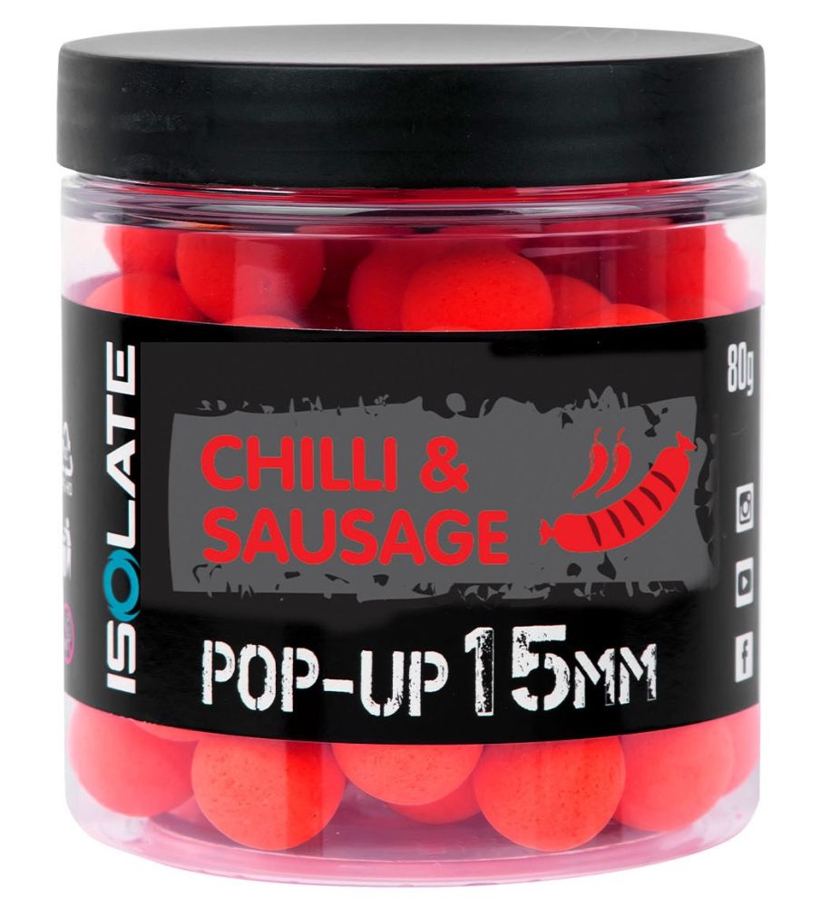 Shimano plávajúce boilie isolate pop-up chilli sausage fluo red - 15 mm 80 g
