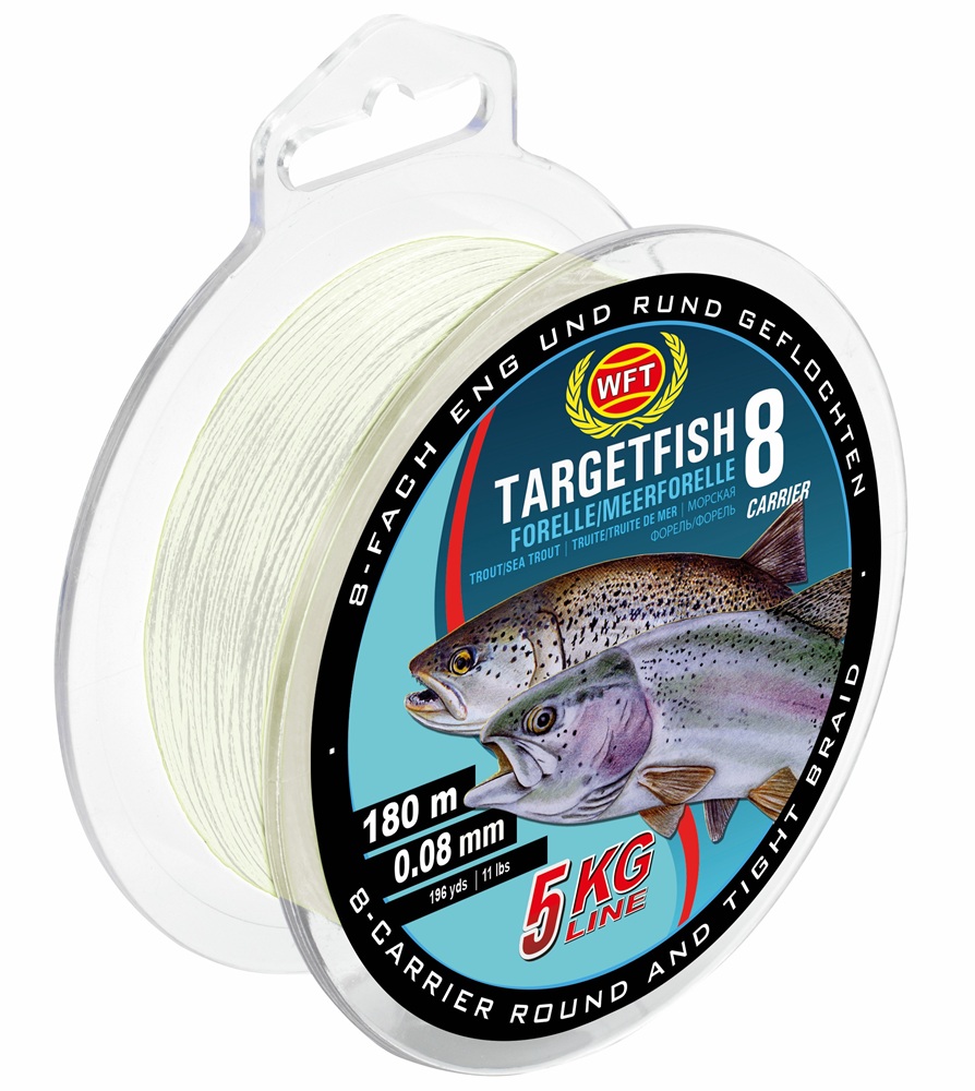 E-shop Wft splietaná šnúra targetfish 8 meerforelle forelle polopriehľadná - 0,08 mm 5 kg 180 m