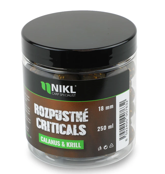 Nikl rozpustné criticals boilie calanus & krill 250 ml - 14 mm