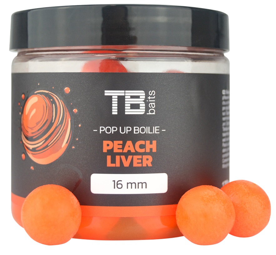 Tb baits plávajúce boilie pop-up orange peach liver + nhdc 65 g 16 mm