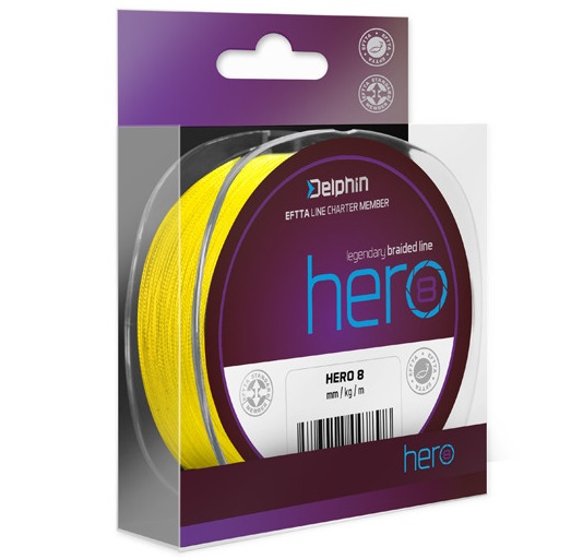 Delphin splietaná šnúra hero 8 fluo žltá 300 m - 0,12 mm 8,2 kg