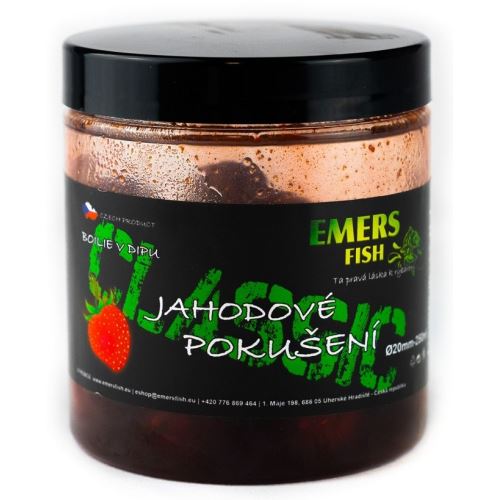 Emersfish Boilie Classic V Dipe Jahodové Pokušenie 20 mm 200 ml