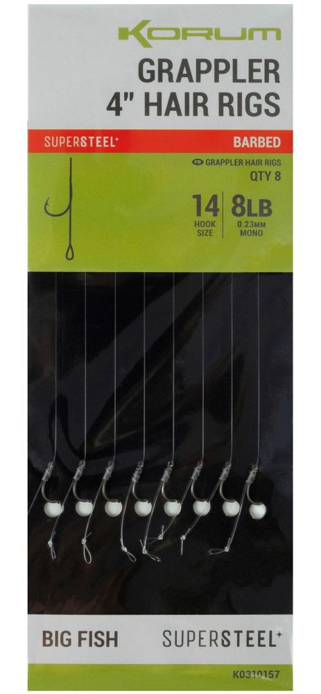 Korum náväzec grappler 4” hair rigs barbed 10 cm - veľkosť háčika 14 priemer 0,23 mm nosnosť 8 lb